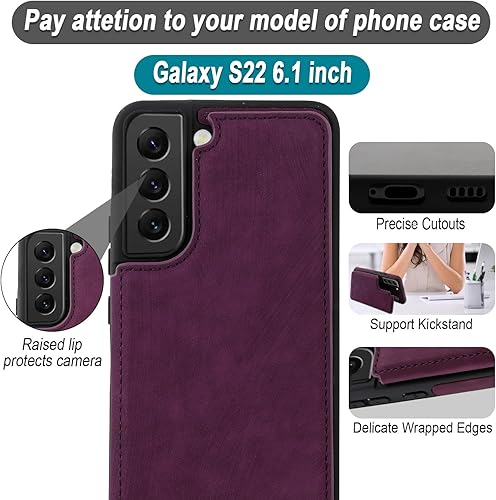 Miniatura 4 de PYTWOPY Funda tipo cartera para Galaxy S22 con tarjetero de crédito, bloqueo RFID, función atril, cierre magnético de cuero para Samsung Galaxy S22
