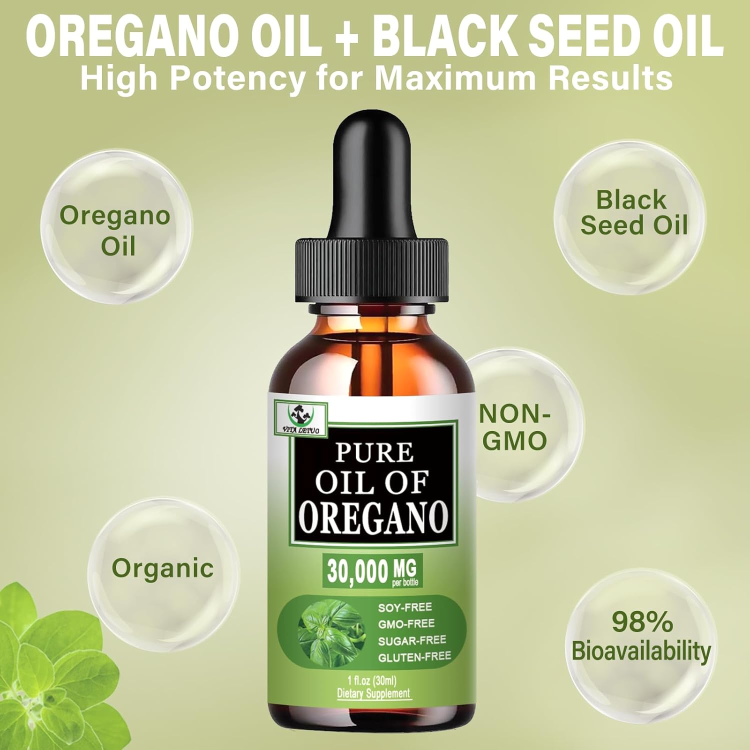 Oregano Oil Drops 30000mg, Organic Oil of Oregano with Black Seed Oil for Immune, Digestive Support, High Absorption Aceite de Oregano for Seasonal Support, Non-GMO, Gluten Free - Image 2