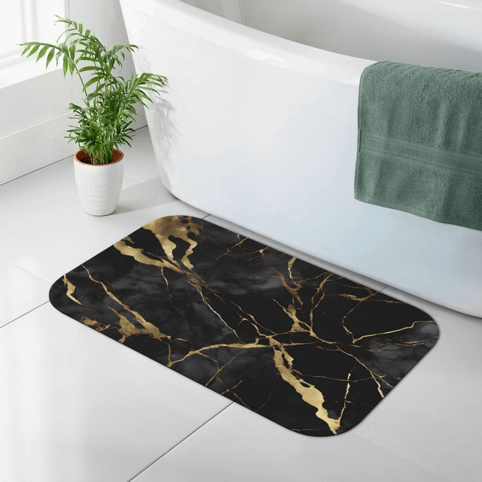 Tapis de bain antidérapant anti humidité marbre noir
