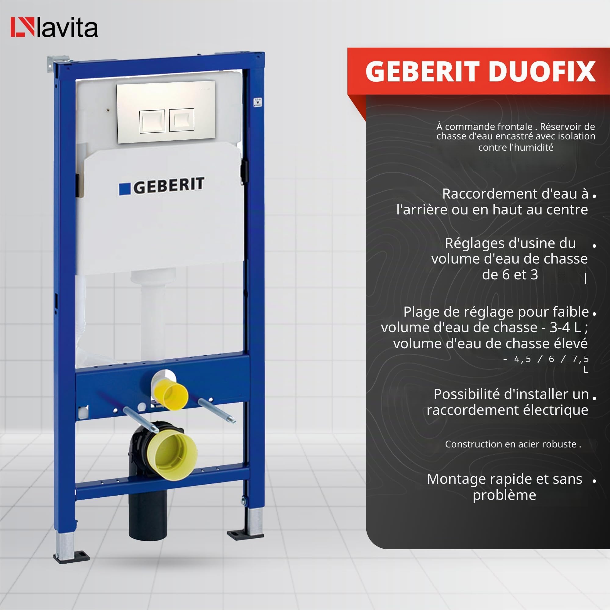 Lavita Duofix Praia Basic Ensemble WC encastré avec élément de chasse d'eau + abattant WC + panneau de commande Delta 25 - Bouton blanc - Kit complet encastré pour WC