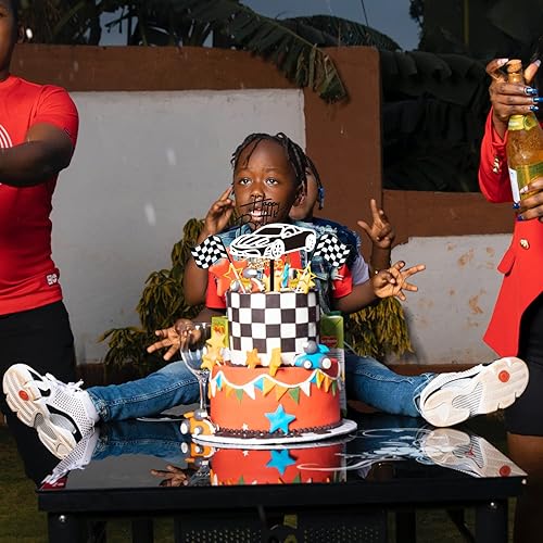 Miniatura 2 de Weenkeey 5 piezas de acrílico para pastel de auto de carreras, decoración de pastel de feliz cumpleaños, decoración de cupcakes con banderas a