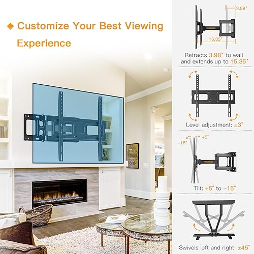 Miniatura 4 de Perlegear Soporte de pared para TV de movimiento completo para televisores LED, LCD, OLED curvados planos de 26 a 65 pulgadas, soporte de TV con