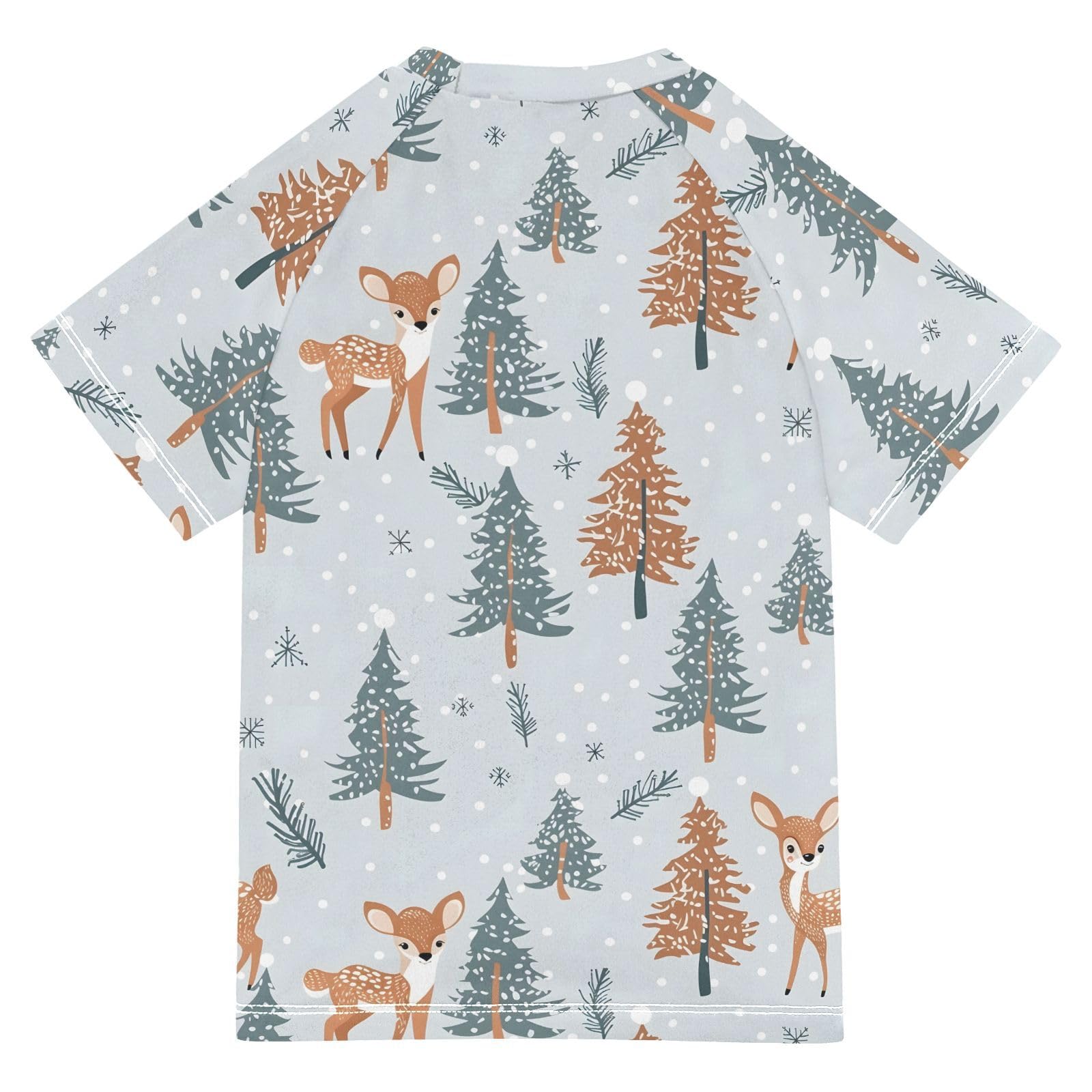 ALAZA Kids Rash Guard Boys Toddler Swim Shirts Short Sleeve Deer Winter Forest UPF 50+ 3T