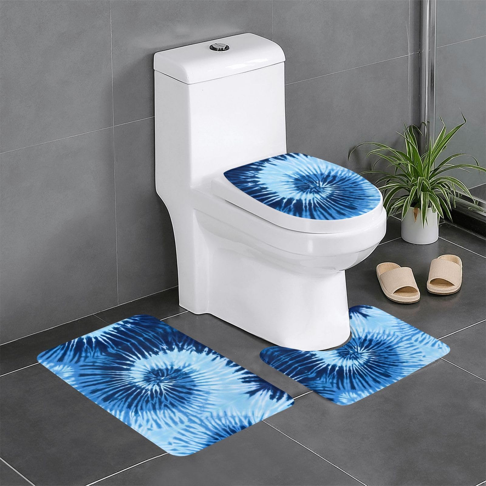 Lot de 3 tapis de salle de bain imprimés tie-dye pour décoration