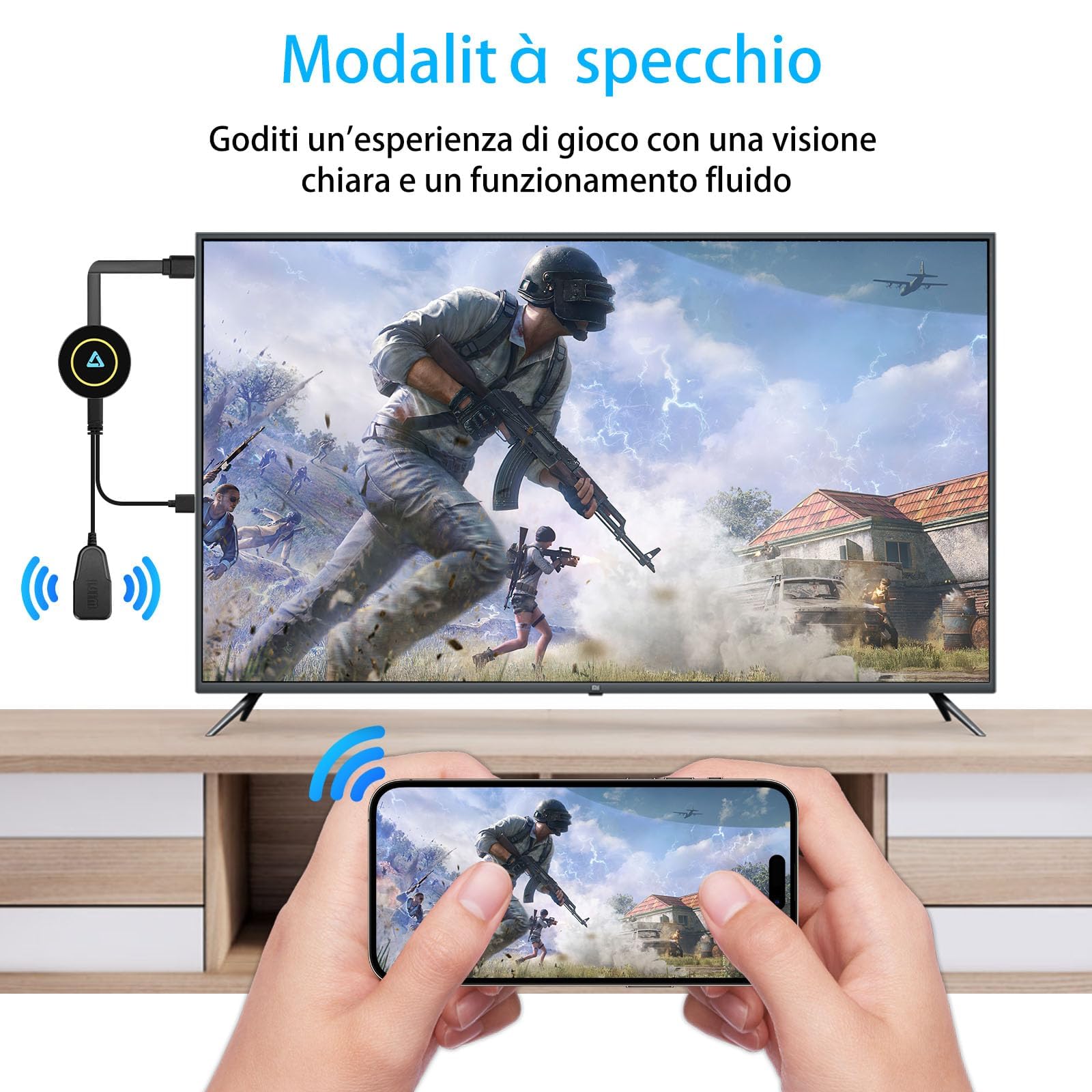 4K Wireless HDMI Adapter, Miracast Dongle für TV, Plug & Play Bildschirmübertragung von Smartphone, Laptop auf Fernseher/Monitor/Projektor, kompatibel mit iOS, Android, Windows & macOS