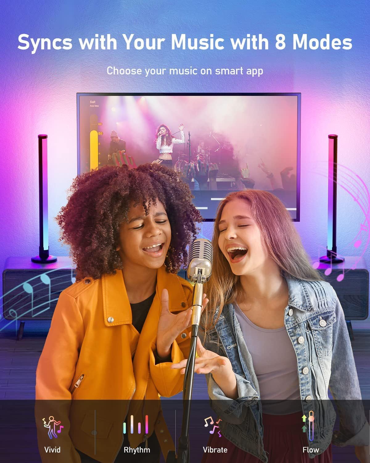 WEITINX 2 Pack LED Light Bars,RGB Gaming Mood Lighting,Dimmable Ambient Light Flow Light Bars 16 Million Colors Multiple Lighting Effects TV Backlights,Remote Control and App Control,Music Sync - Image 3