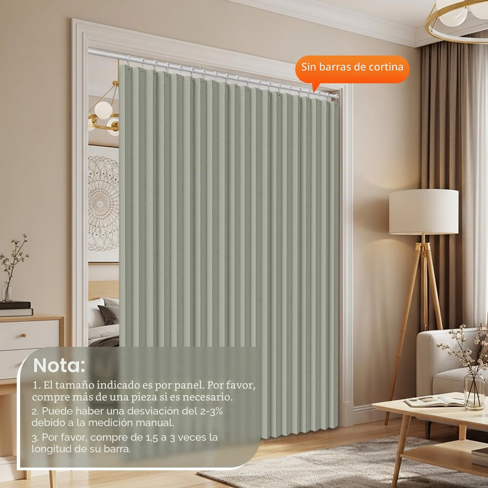 Cortina separadora de ambientes, extraancha, 241 x 254 cm, impermeable, separador de habitaciones, con ganchos, para baño, dormitorio, salón, oficina, protección visual (gris claro)