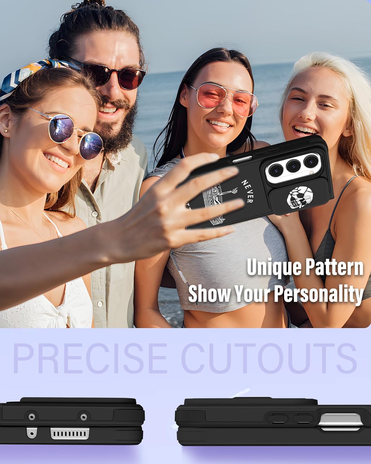 Goocrux for Samsung Galaxy Z Fold 6 Case - Women Girls Cute Phone Cover Girly Pretty Skull Skeleton Unique Cool Design with Slide Camera Cover for Samsung Z Fold 6 Case