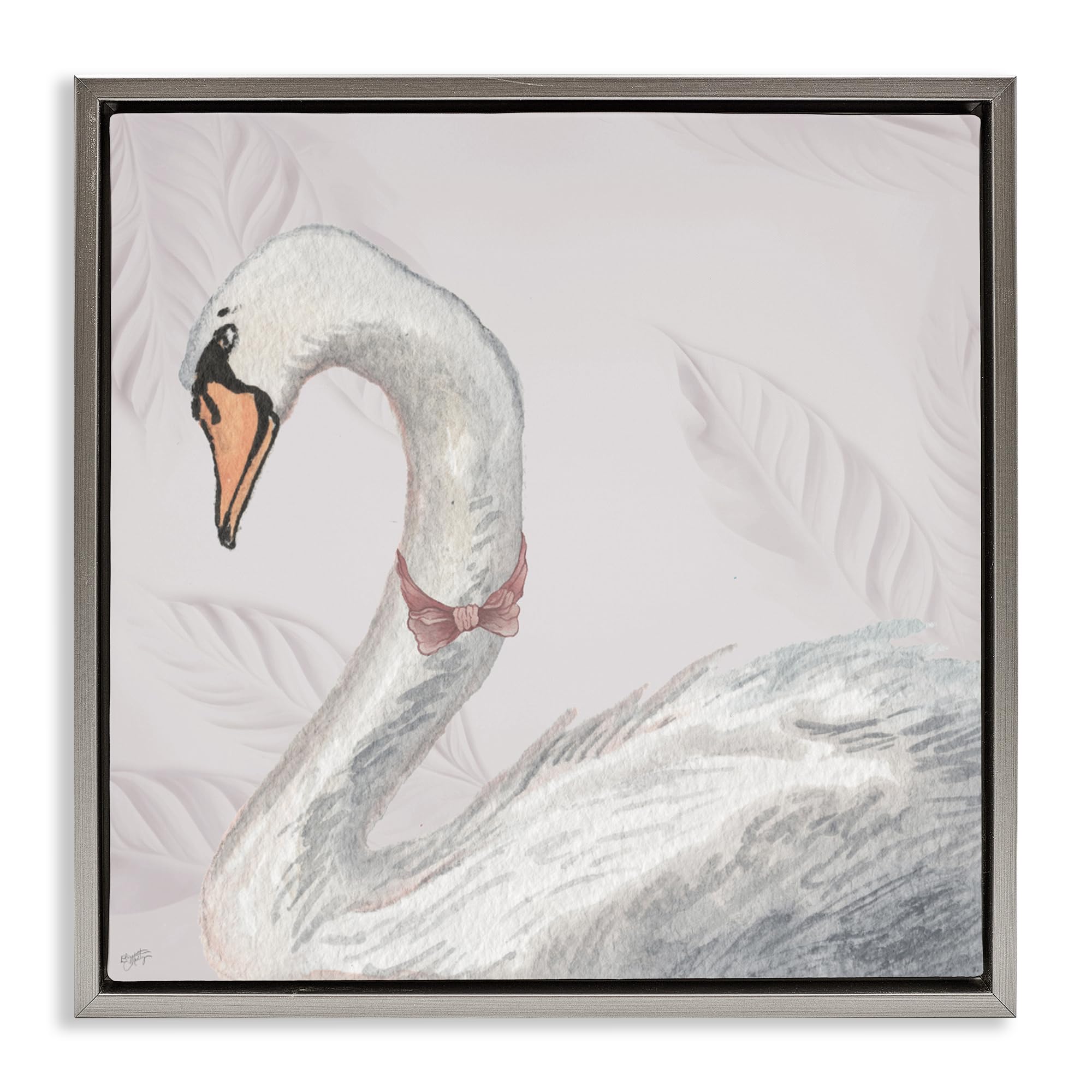 Stupell Industries 'Soft Classic Swan & Bow', Floating Frame Canvas Art, Gray, 18 x 18