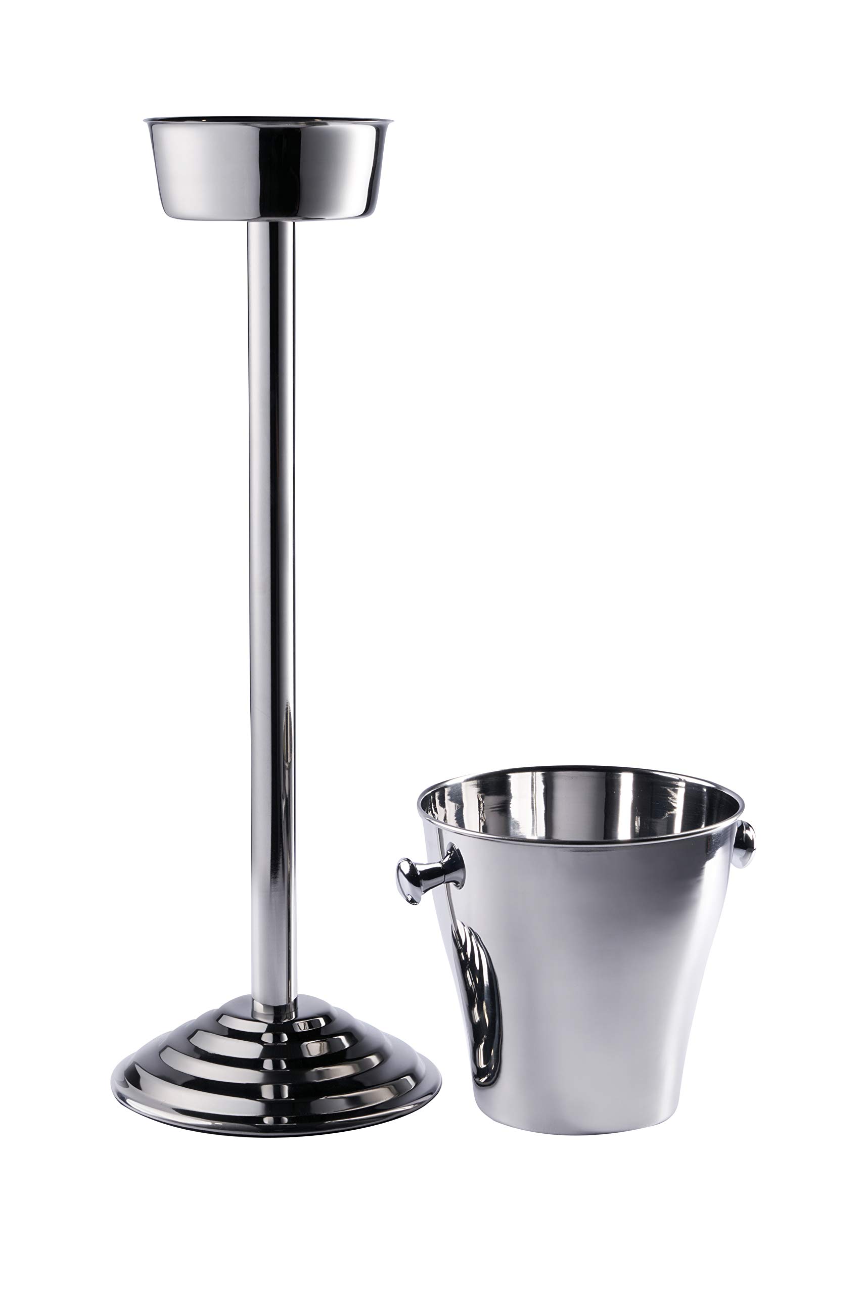 Enfriador de champán sobre pie, enfriador de vino con soporte, enfriador de botellas de acero inoxidable plateado, enfriador para champán, vino y champán, XXL, 80 cm