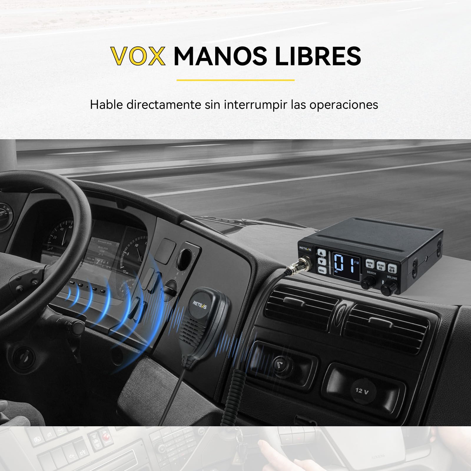 Retevis MB63 Radio CB con Antena, Kit Completo con Función PA | Pantalla LCD, Am/FM, ANL, VOX, SQ/ASQ, EMG CH9/19, Radio CB Móvil para Coche