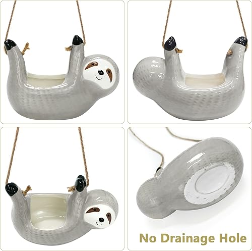 Miniatura 7 de Maceta de cerámica con perezoso, maceta colgante para suculentas, soporte para plantas colgantes de perezoso, maceta para suculentas de interior,