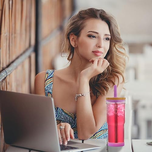 Miniatura 7 de ALINK Vasos de vidrio con tapas y pajitas, vaso de 24 onzas con funda de silicona, puntas, cepillo, tazas de café helado reutilizables, tazas para