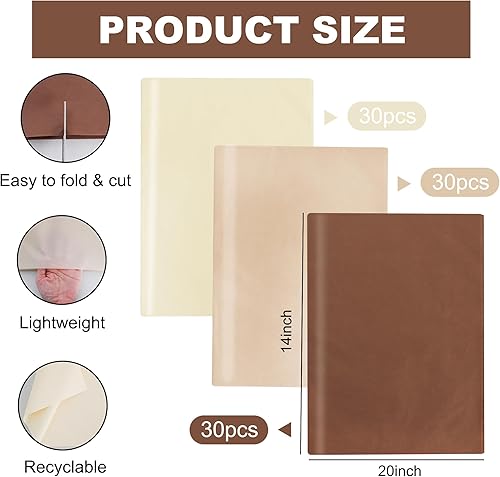 Miniatura 3 de BEISHIDA 90 hojas de papel de seda de la serie marrón a granel, papel de seda de envoltura para bolsas de regalo, papel de regalo de 14 x 20