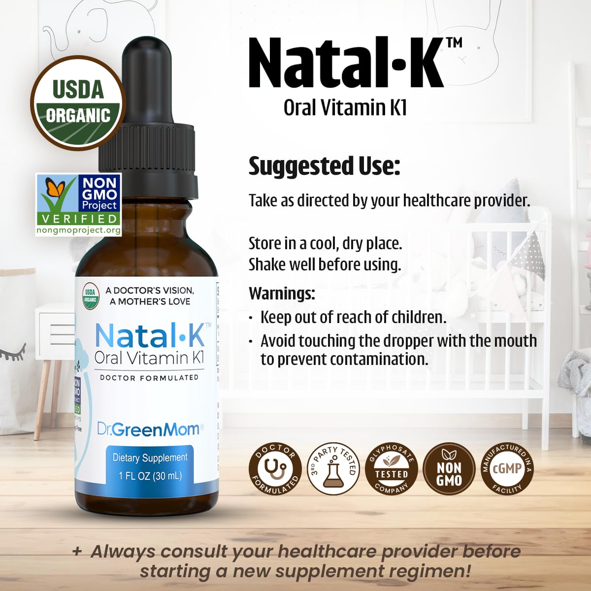 Dr. Green Mom Natal K Oral Vitamin K1 Drops for Newborns | Organic Phytonadione in MCT Oil | Natural VIT K for Babies to Support Blood Clotting — Amazon image 3