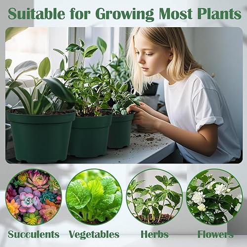 Vista 63 de Paquete de 40 macetas de plástico de 4 pulgadas con almohadilla de malla, macetas de plástico grueso y resistente con agujeros de drenaje para Verde