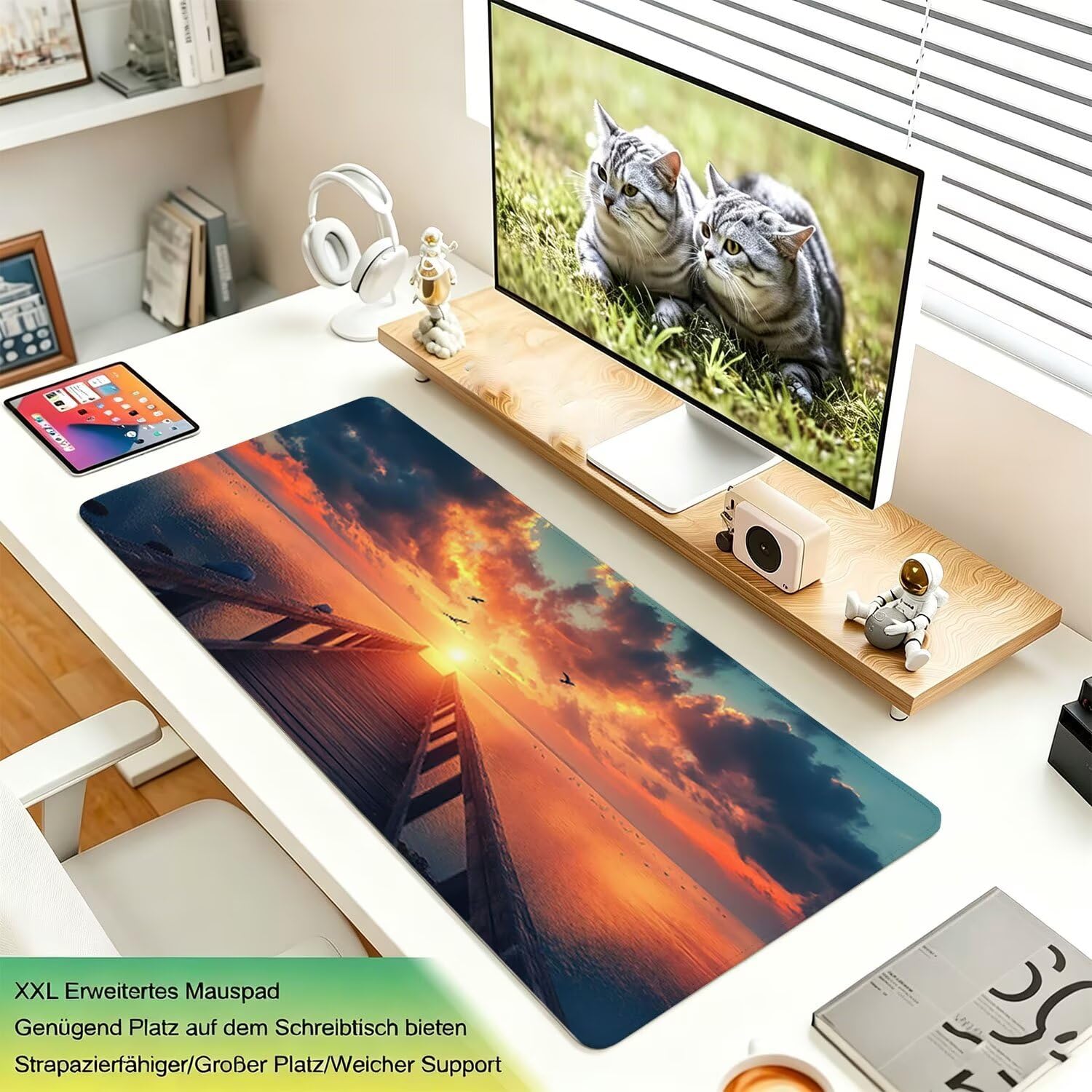 Tappetino Mouse Gaming XXL, Mousepad 1200x600x4mm spiaggia Tramonto 0x0-197 | Tappetino Scrivania con Base in Gomma Antiscivolo Bordi Cuciti per Computer, PC, Migliora la Precisione e la Velocità
