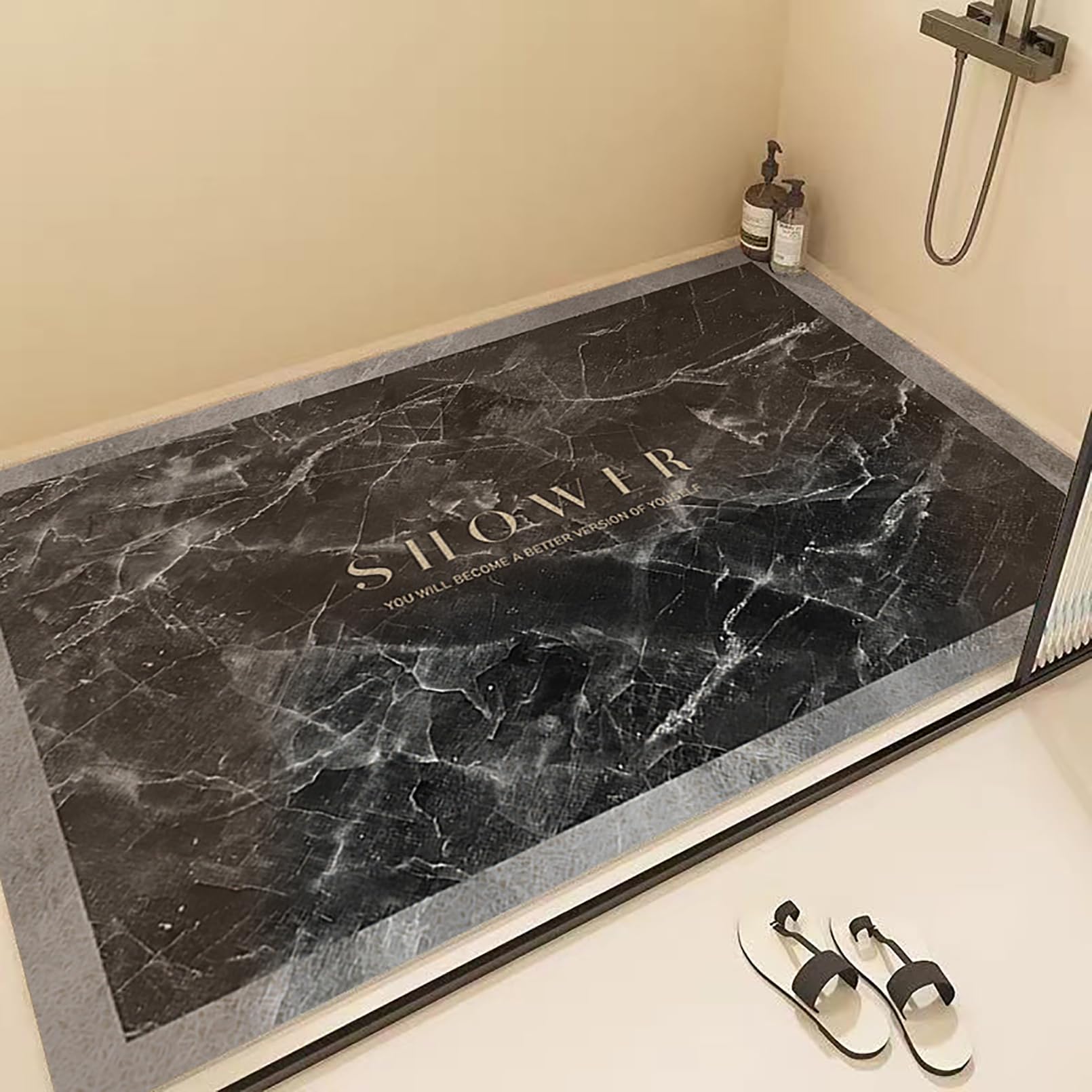 Alfombrilla de ducha antideslizante de PVC con patrón de mármol | Alfombrillas de ducha suaves y cómodas para ducha interior, alfombrilla de baño de goma, cortada a medida, alta permeabilidad
