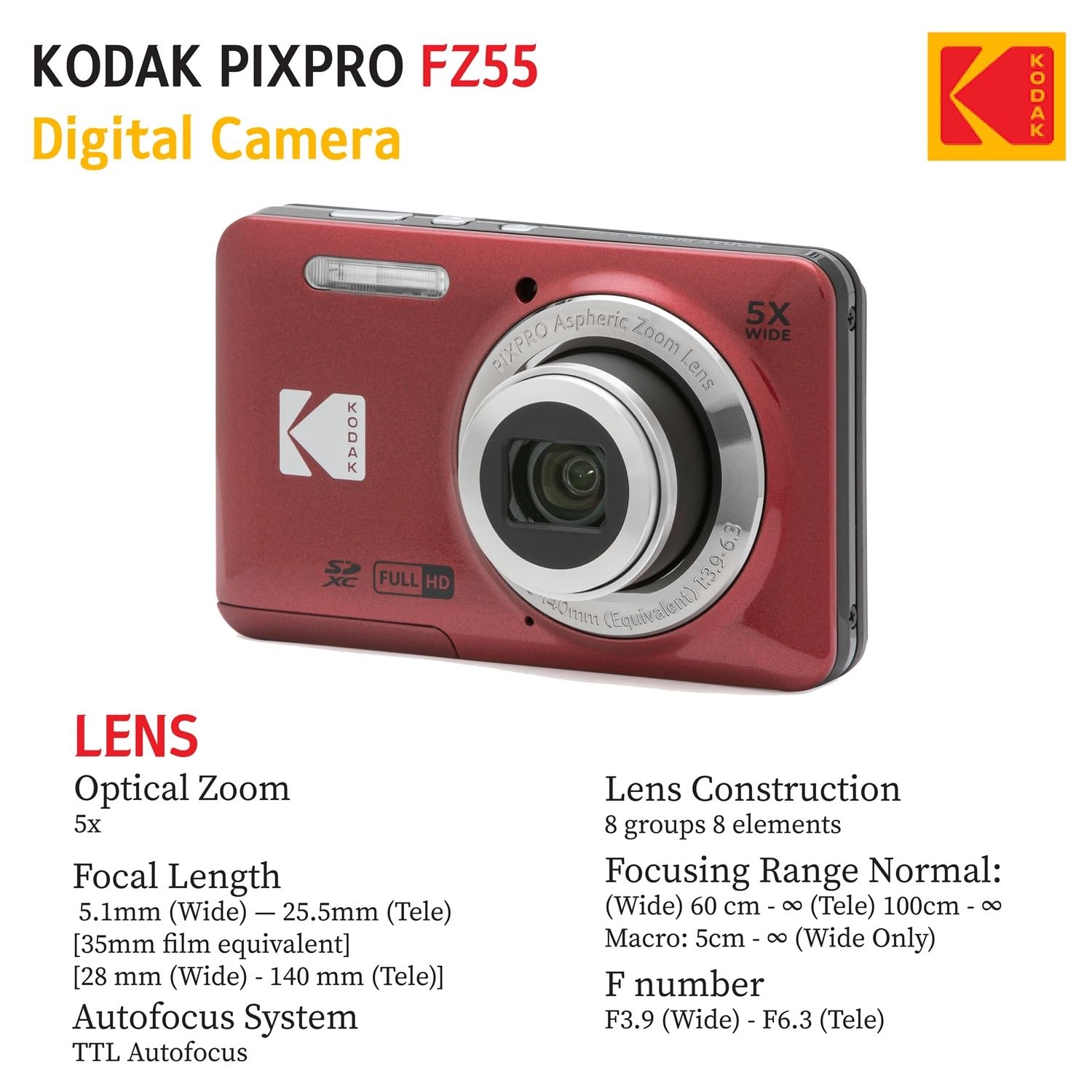 Amazon.com : KODAK PIXPRO FZ55 16MP Digital Point & Shoot Camera