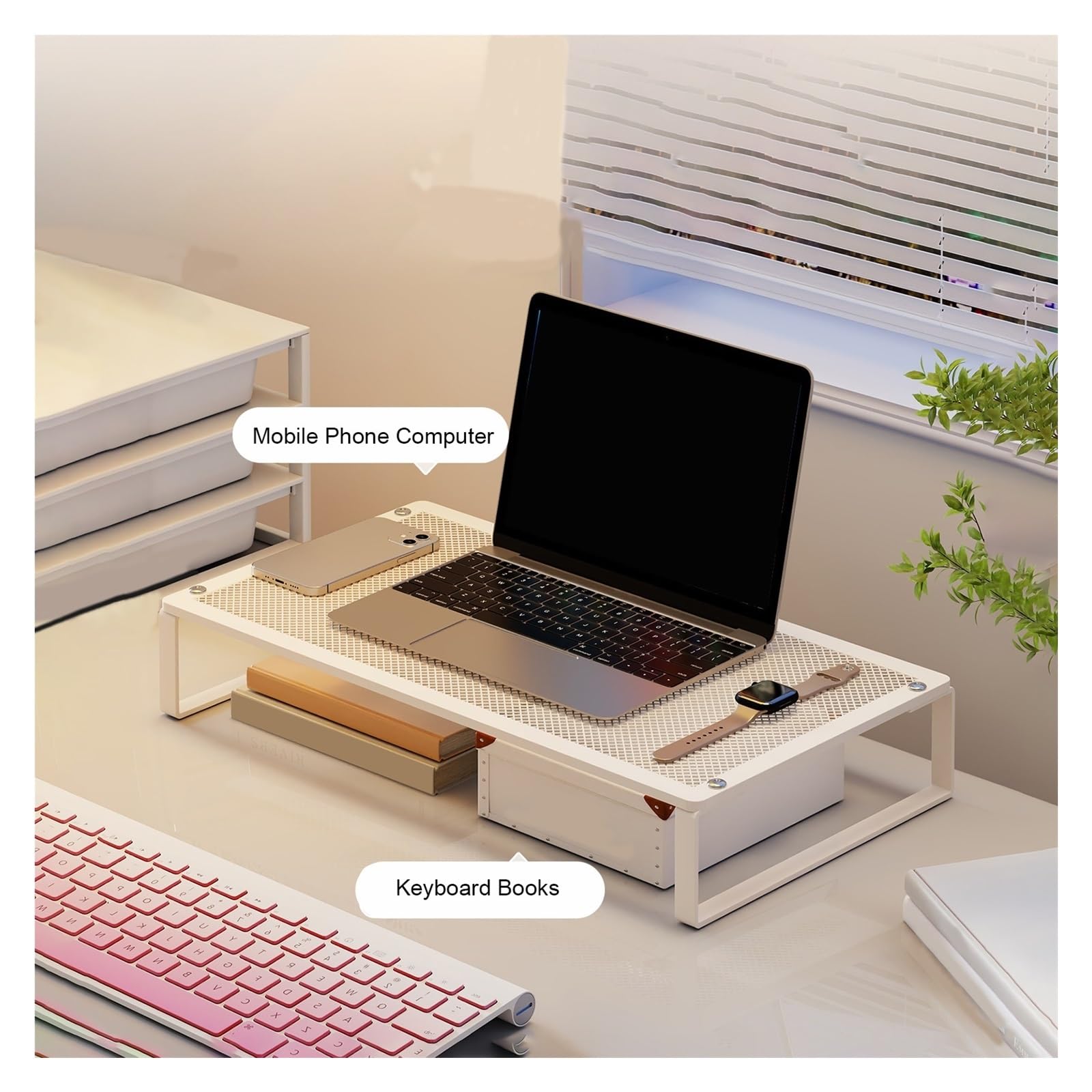 Podstawka pod Monitor, Wytrzymały Organizer Półkowy, Podwyższenie pod Monitor, Platforma Podnosząca Urządzenia Codziennego Użytku, do Domu, Łazienki i Biura(White)