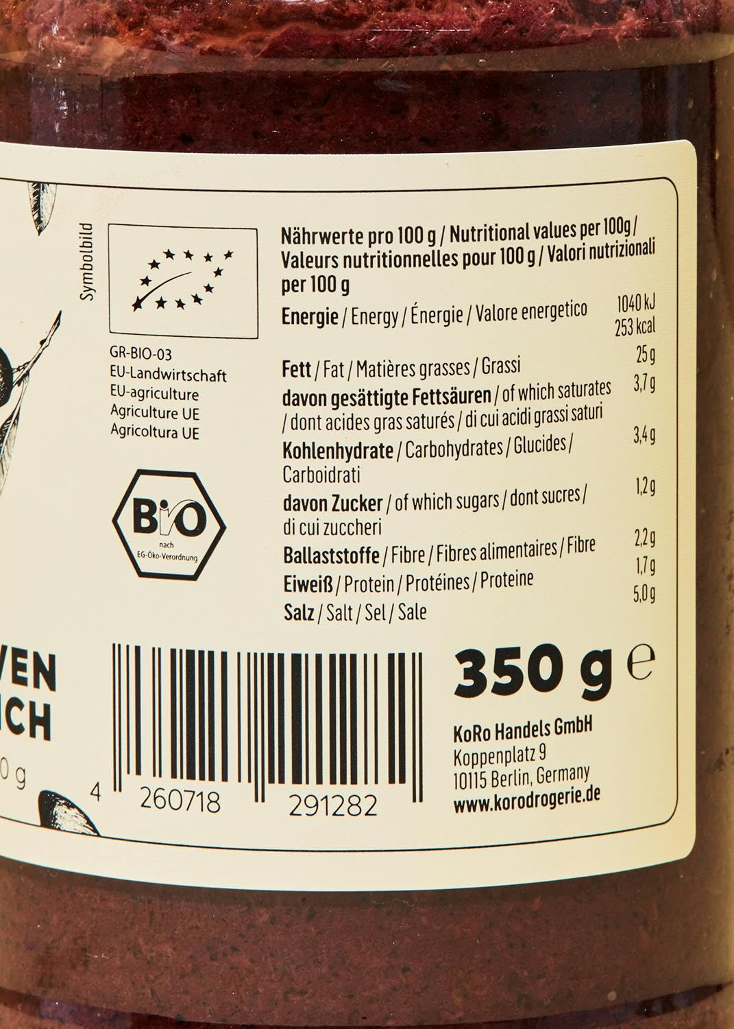 KoRo - Bio Oliven Aufstrich schwarz 12x 350 g - mit hochwertigem Olivenöl - geschmacksintensiv - vegan