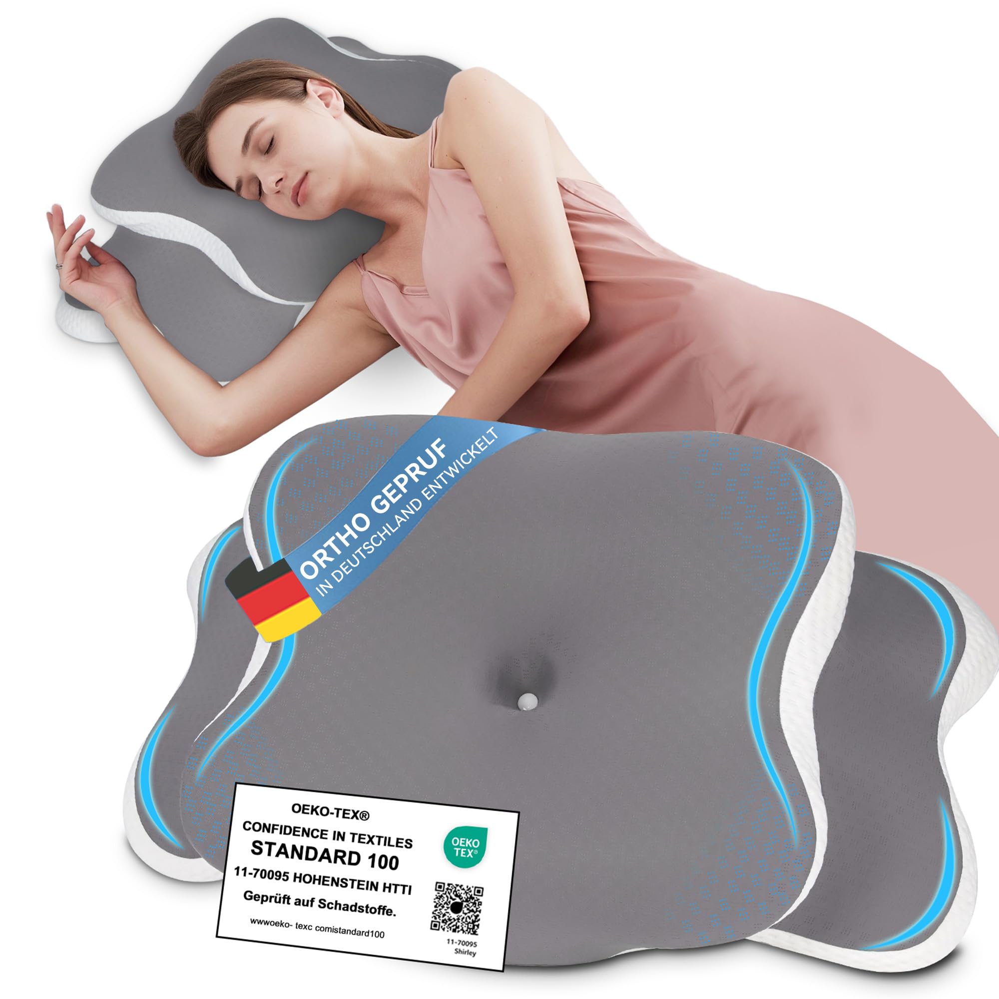 Silencomfort Memory Foam Kissen, Ergonomisches Kopfkissen Automatischer Rückfederung, Kopfkissen Nackenschmerzen Orthopädisches mit Memory Foam für Seiten-, Rücken-und Bauchschläfer