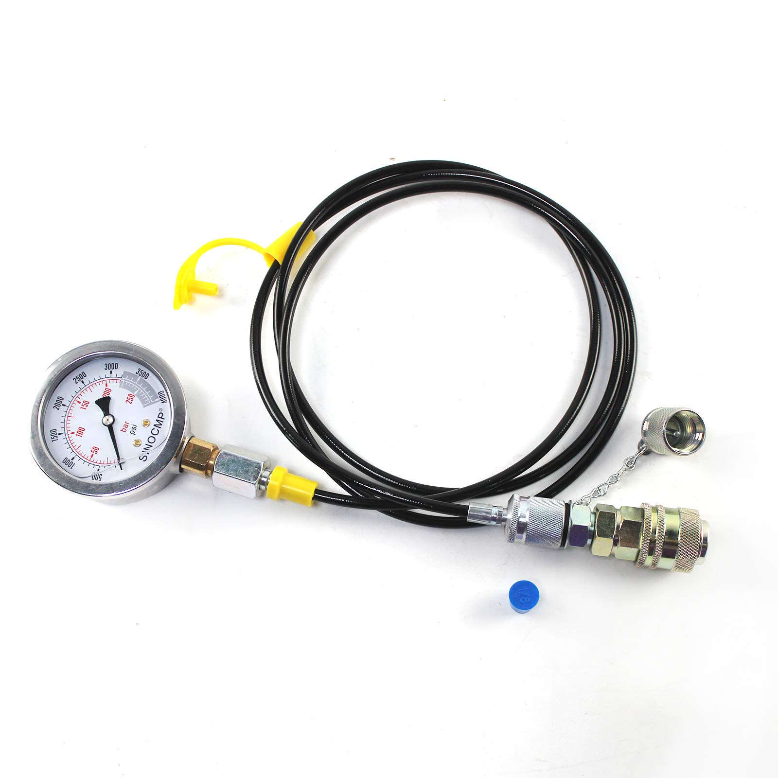Kit di Raccordo per Prova di Pressione idraulica 25 MPA/4000 PSI Kit manometro con 1 manometro, 1 Tubo Flessibile di Prova e 2 raccordi per Macchine edili escavatrici, 2 Anni