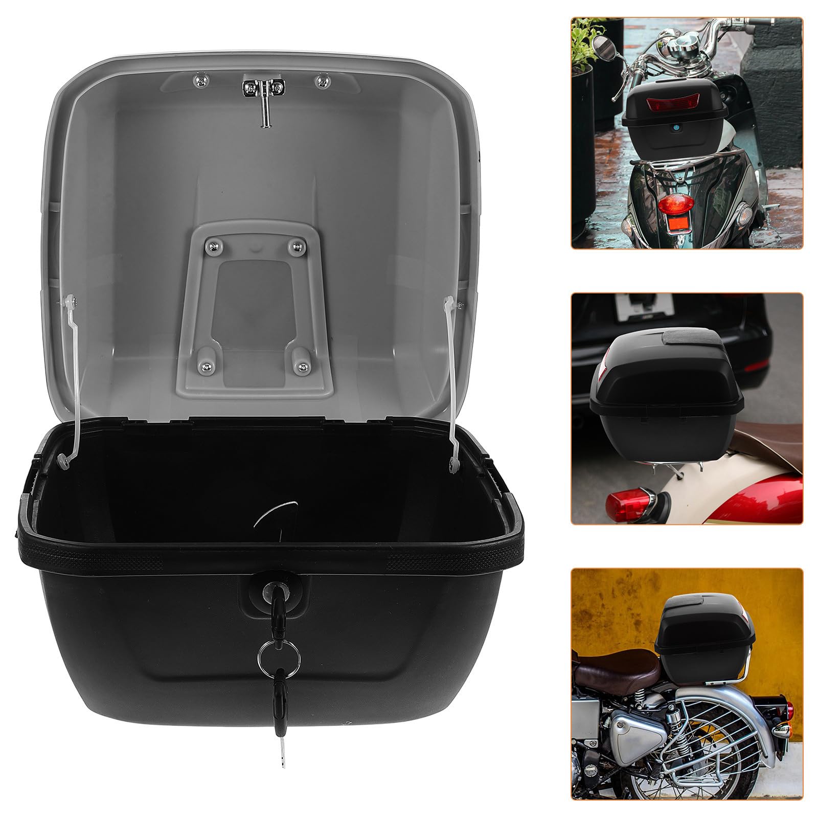 Baúl para Scooter y Motocicleta con Gran Capacidad, Caja Trasera de Abs y Metal, Almacenamiento Espacioso y Fácil Instalación para Accesorios Moto