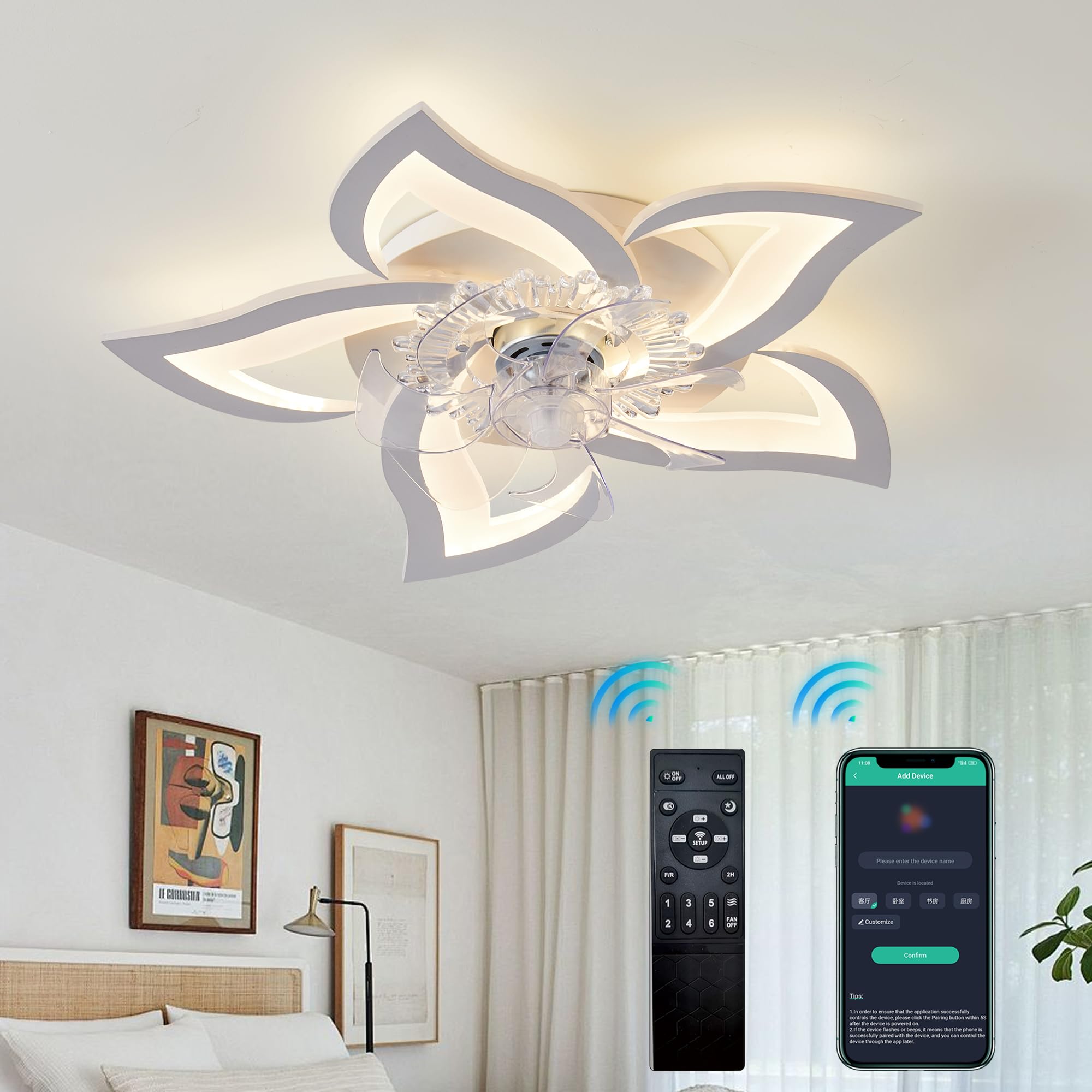 WDENI Ventilador de Techo con Luz, Moderno Ventilador de Techo con Luz LED Regulable con Ventilador, Ventilador de Techo con Luz de Diseño Creativo para Dormitorio