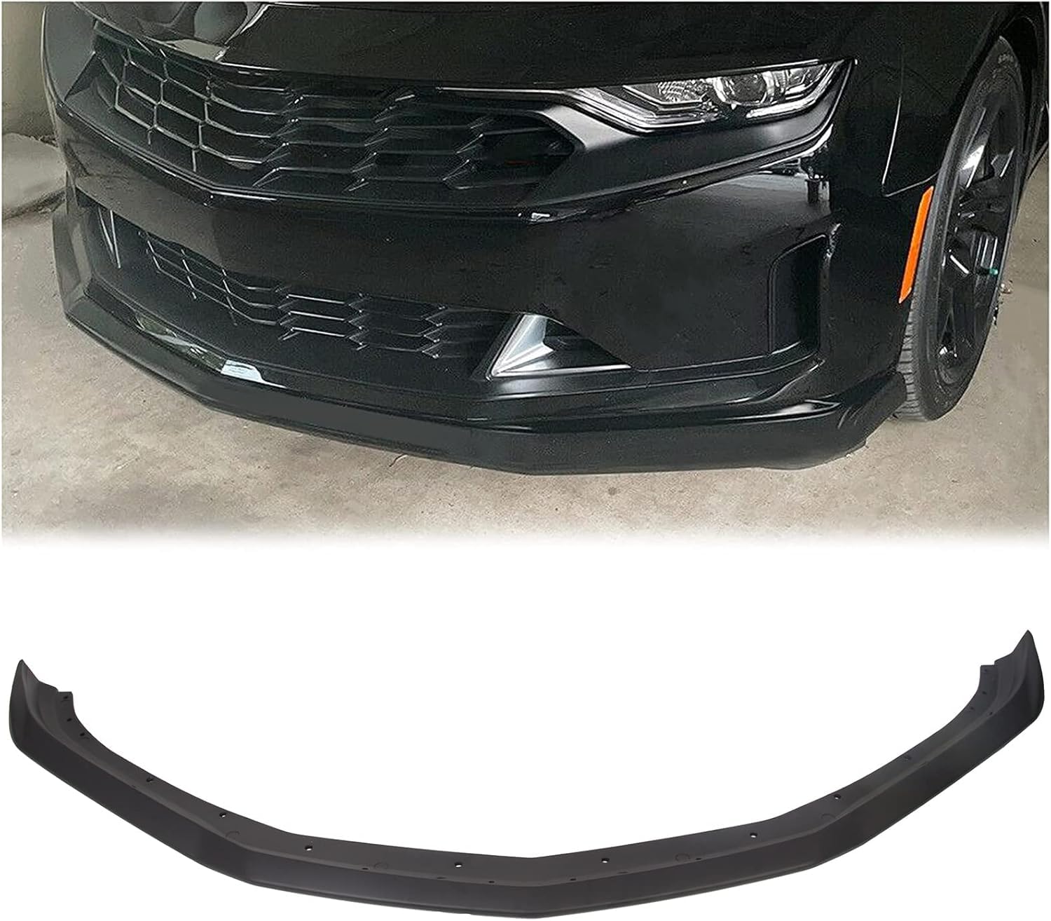 HECASA Front Bumper Lip Splitter Spoiler Compatible with 2016-2024 Chevy Camaro SS/ 2019-2024 LT LS RS Lower Lip Protector Kit Accessories Matte Black Plastic