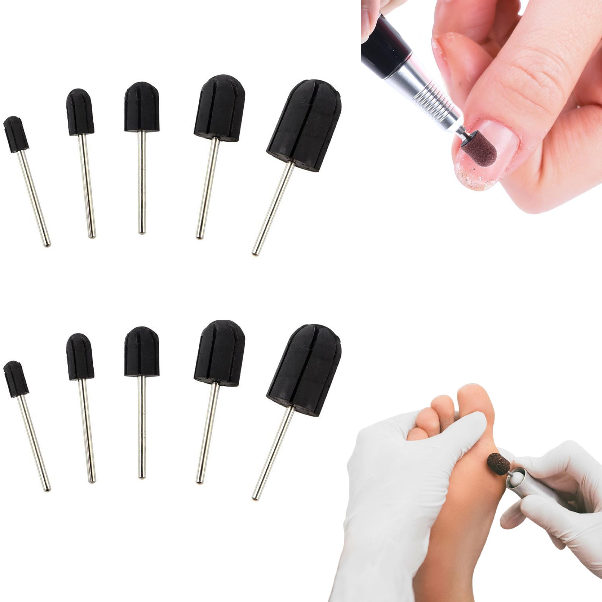 10pcs punta dedicata per levigatura Lucidatore Sabbia Manicure Strumento per Pedicure Portacapsule Compatibile con la Maggior Parte Delle Fresatrici Disponibili (5mm+7mm+10mm+13mm+16mm)