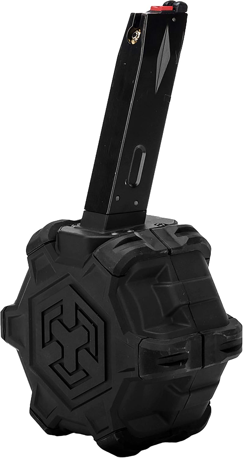 Evike Airsoft - AW Custom Drum Airsoft Mag for Gas Blowback Airsoft Pistols & Rifles (Model: M9 / Black)