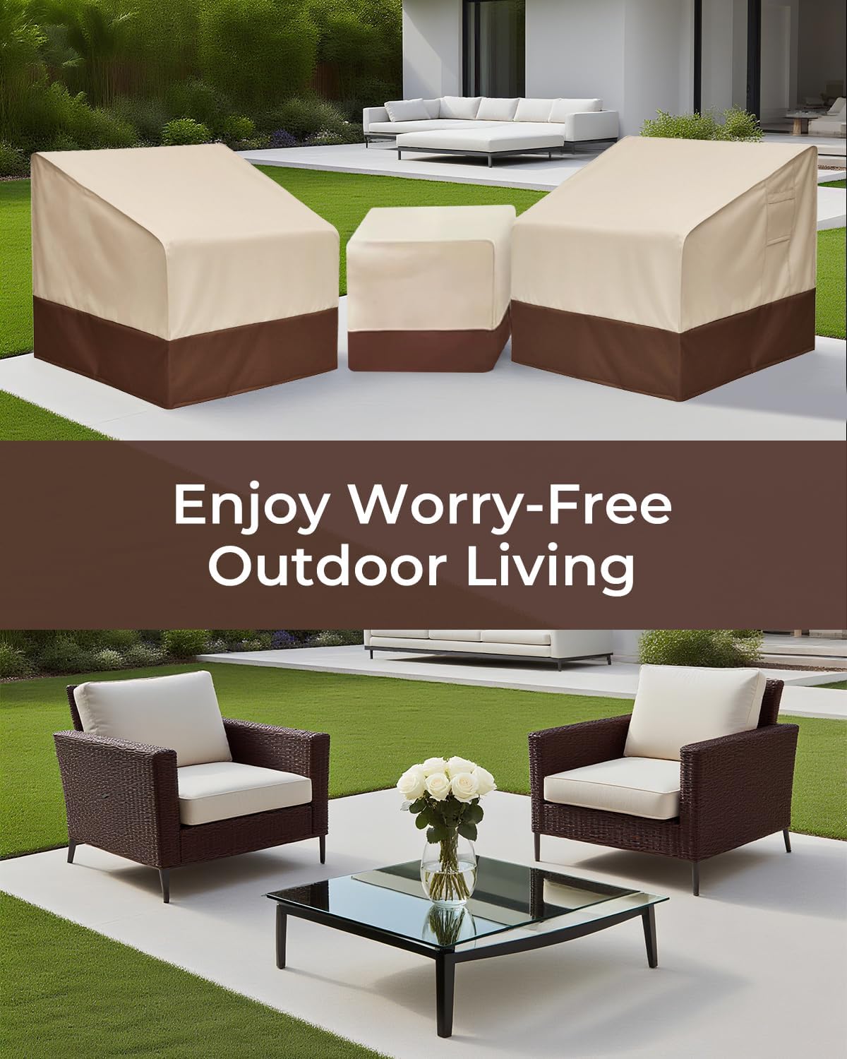Loriano Patio Furniture Covers Set, 3 Piece Outdoor Furniture Cover Waterproof, 600D Heavy Duty Lawn Furniture Covers Set