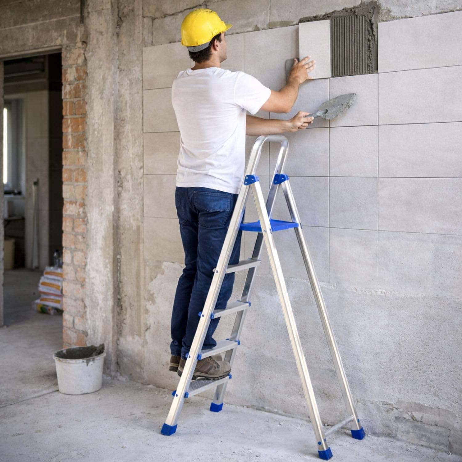 Leonardo Fai Da Te - scala pieghevole in alluminio 5+1 portata 150 kg EN 131 - scala antiscivolo in alluminio max - ideale per uso domestico e lavorativo