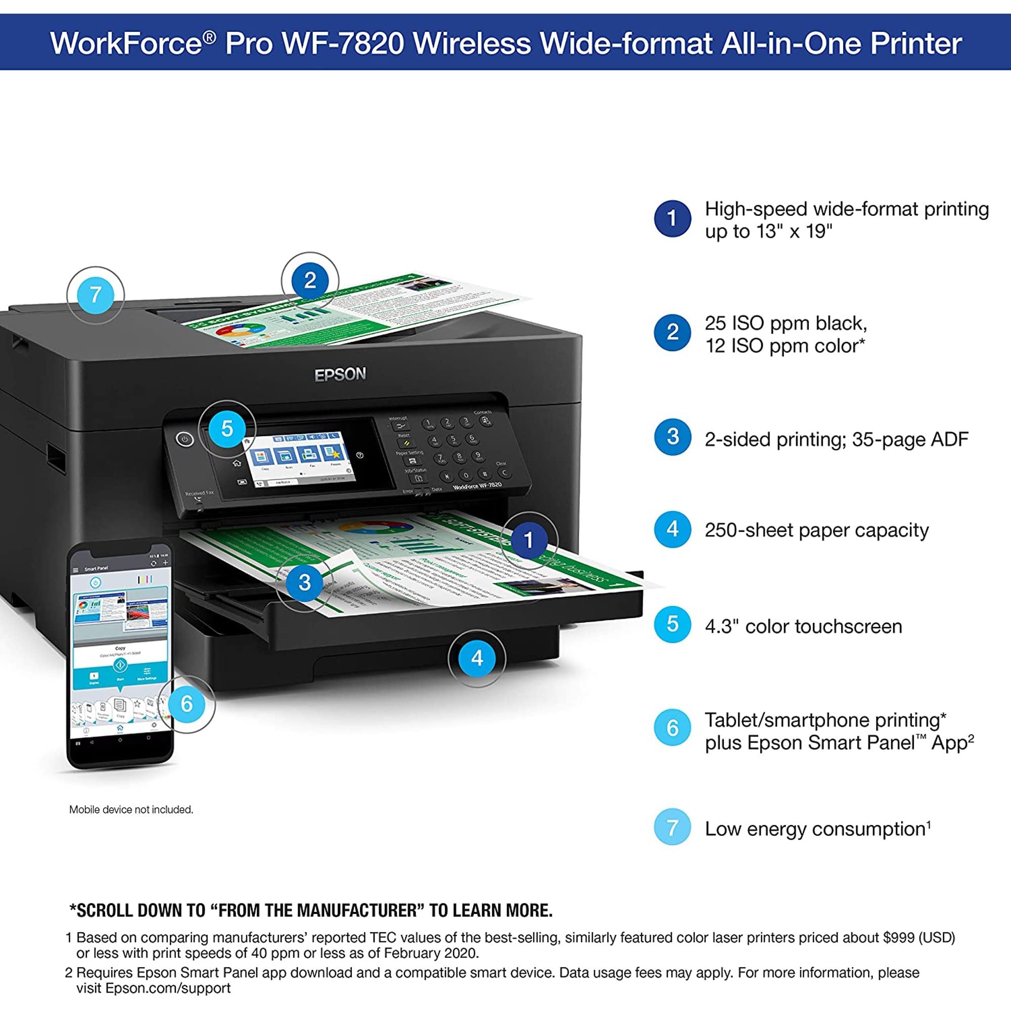 Buy Epson Workforce Pro WF7820 Wireless WideFormat AllinOne Color