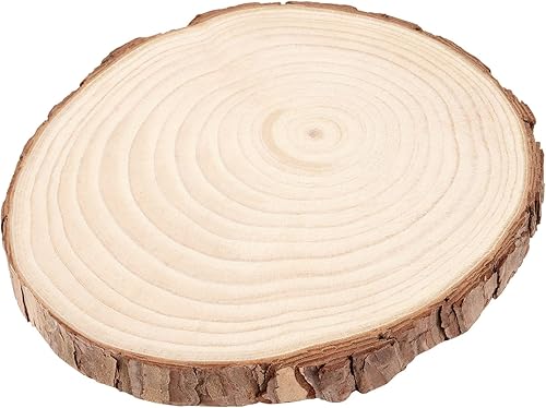 Miniatura 4 de FUNSUEI 12 piezas de rebanadas de madera natural sin terminar de 6 a 7 pulgadas, posavasos de madera natural con corteza, círculos de madera para