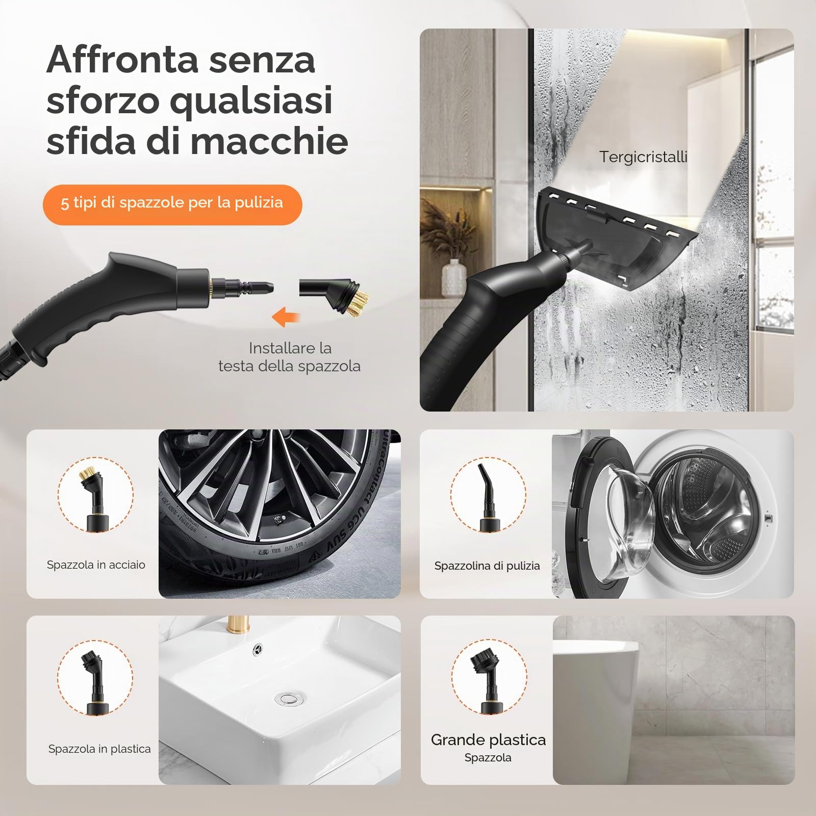 Pulitore a Vapore, Vaporetto ad Alta Pressione, Serbatoio di Grande Capacità da 1200ml, Steam Cleaner Portatile, Vaporetto Vulitore Vapore Casa per Auto, Finestre, Cucina, Bagno, Piastrelle - Rosso