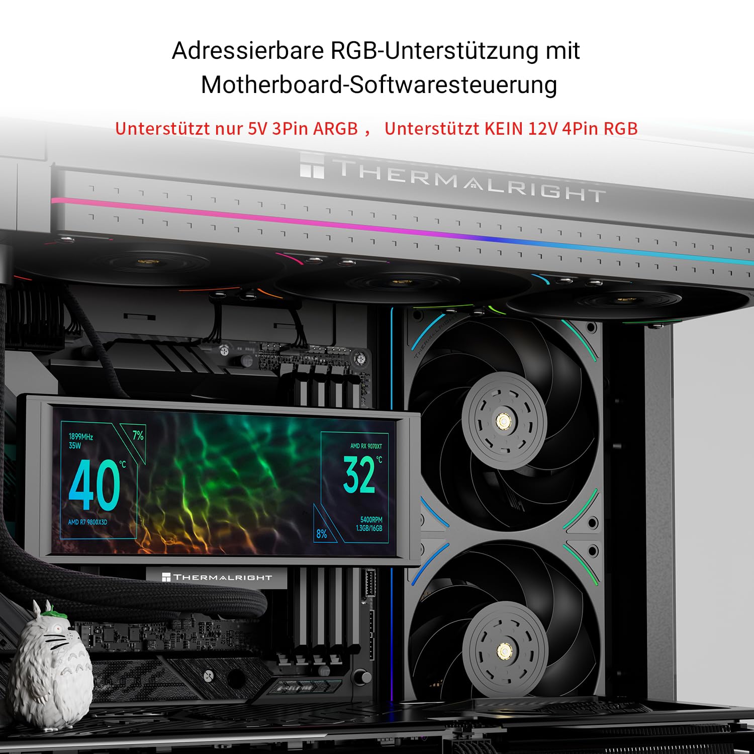 Thermalright TL-UB36R 120mm Gehäuselüfter 3er Pack-PWM, Leise (≤27 dB(A), mit umgekehrter Schaufel/5V ARGB-Beleuchtung, für CPU-Wasserkühlung und Gehäusekühlung-Schwarz
