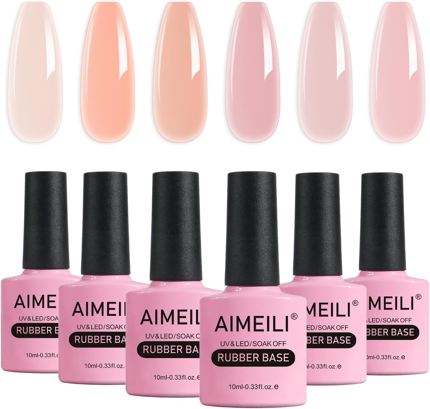 Hema Free Rubber Base Gel For Nails, Soak Off U V LED Clear Sheer Gel Nail Polish, 4 in 1 Nail Strengthen/Enhance/Base Coat/Color Gel Polish Set Of 6pcs X 10ml - Kit 47