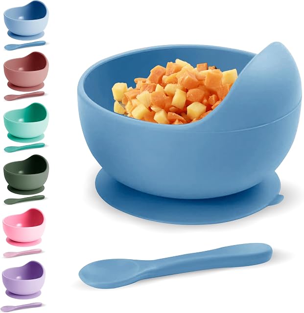 Xabono Baby Plates with Suction BPA Free for Easy to Wash Bowls and Silicone Spoon Ejoyable Desing First Food Plate Bowl (Light Blue) (SBBUK2022)