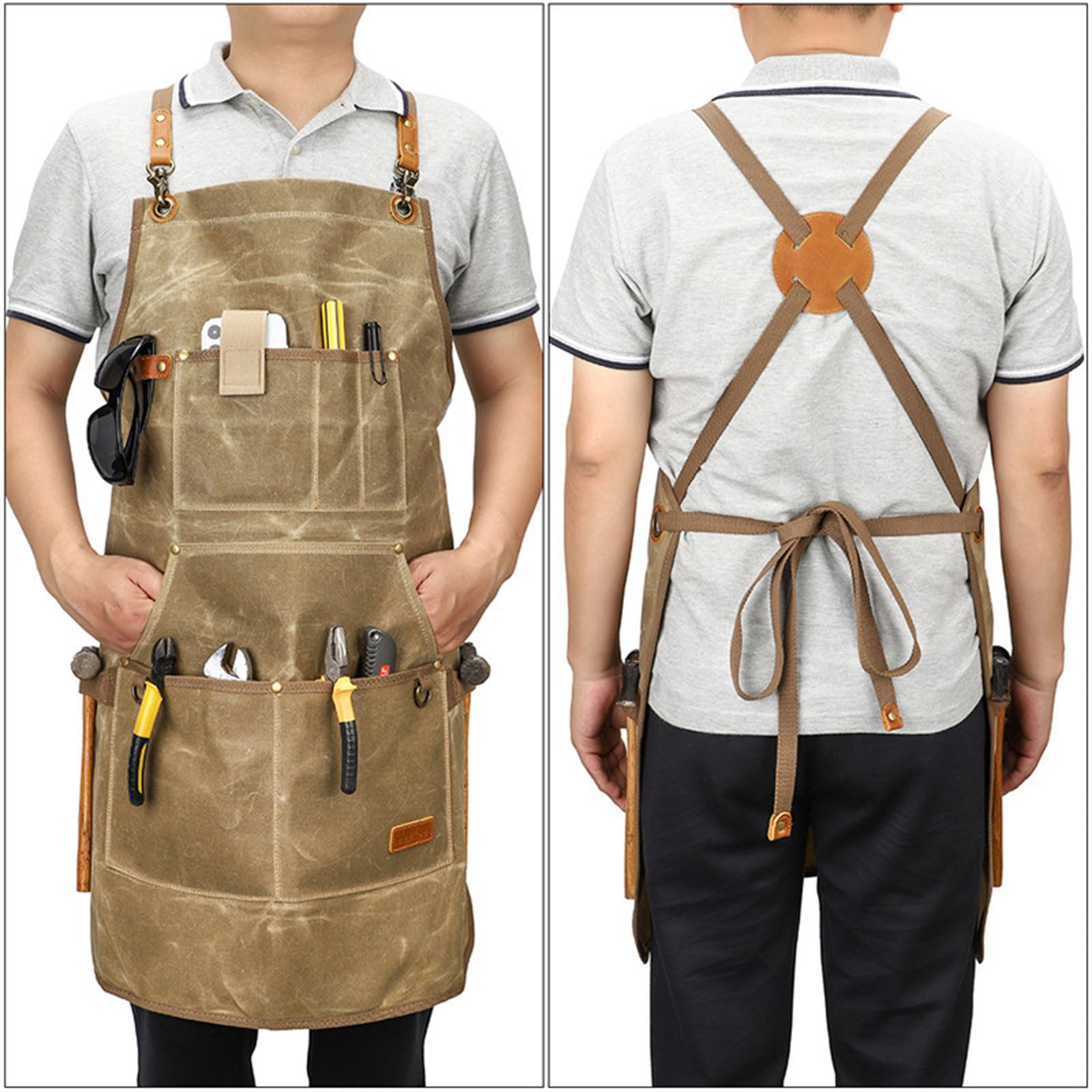 Tela Grembiuli,Lavoro Grembiuli per Uomini Donne,Regolabile Cuoco Grembiuli con 3 Tasche,Grembiule per Cottura Pittura,Impermeabile Grembiule da Giardinaggio,con Cinturino Posteriore
