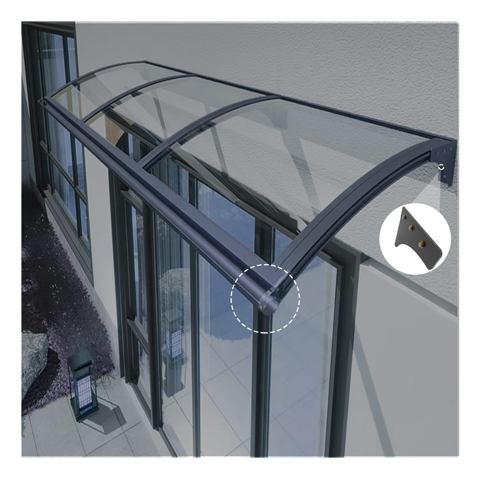 Auvent de fenêtre en polycarbonate pour rester au sec devant sa porte