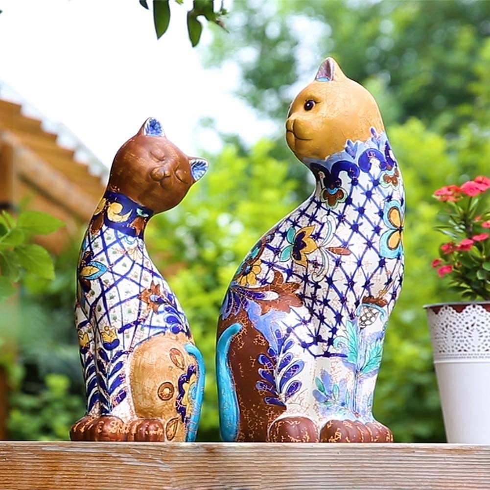 Statuetka kota ogrodowego, na zewnątrz, rzeźba, dekoracja, ceramiczny, malowany kot, zwierzę, dziedziniec, balkon, wystawa