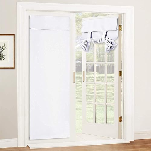 RYB HOME Curtain for French Door - Tool Free Self Adhesive Tricia Window Curtain Thermal Insulated Privacy Blinds for Sidelight Drape Energy Efficient Room Darkening, W 26 x L 69, Pure White, 1 Pc