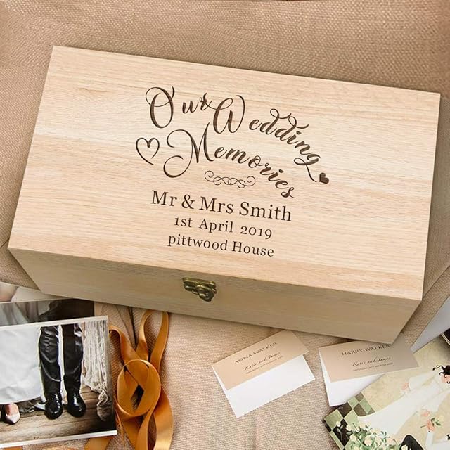 EDSG Personalised Wedding Memory Boxes Keepsake Engraved Beech Wood Box for Newlywed Bride Groom Bridesmaid Groomsman Best Man Wedding Gift for Couples Wedding Memories