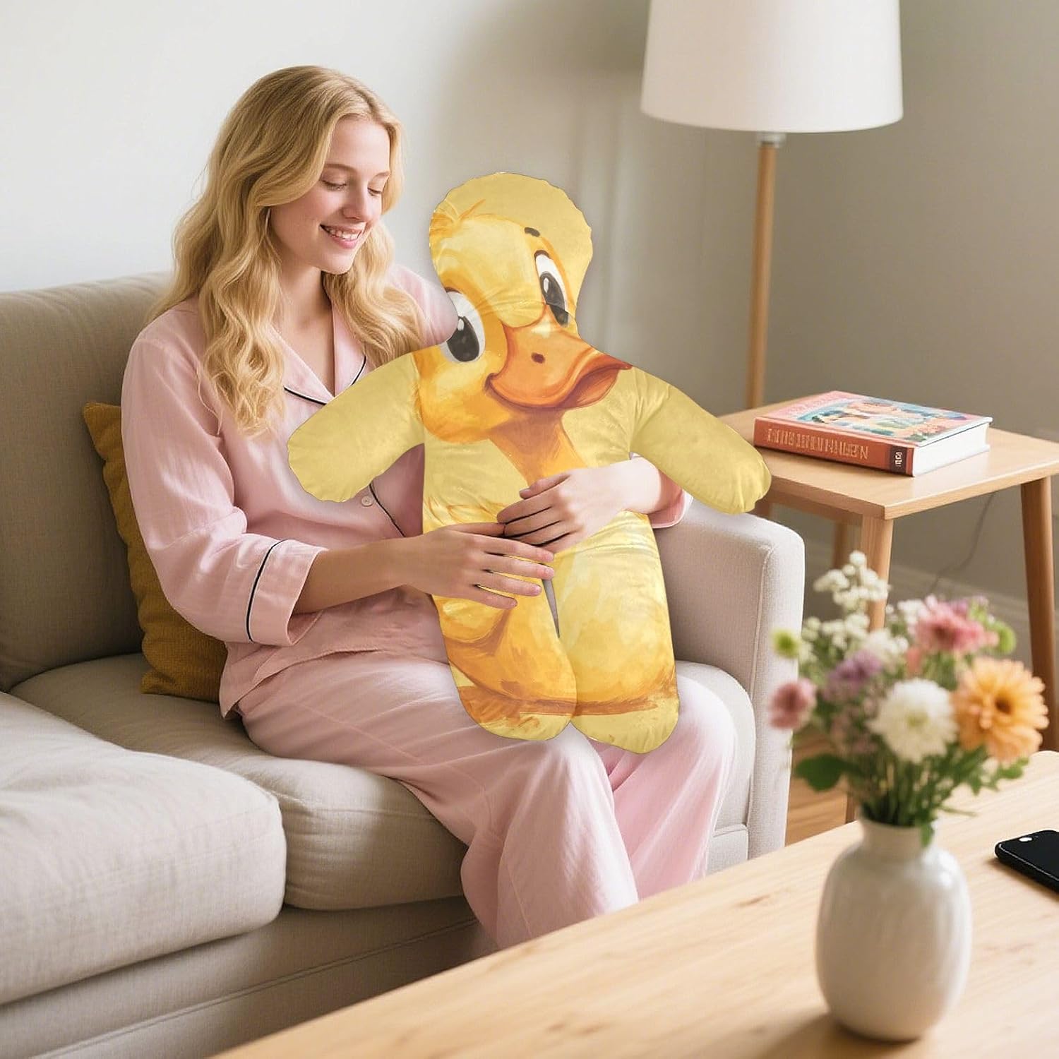 Duck Human-Shaped Pillow Soft Body Pillows Washable Velvet Pillows for Anxiety Relief Sleeping Cuddling & Support