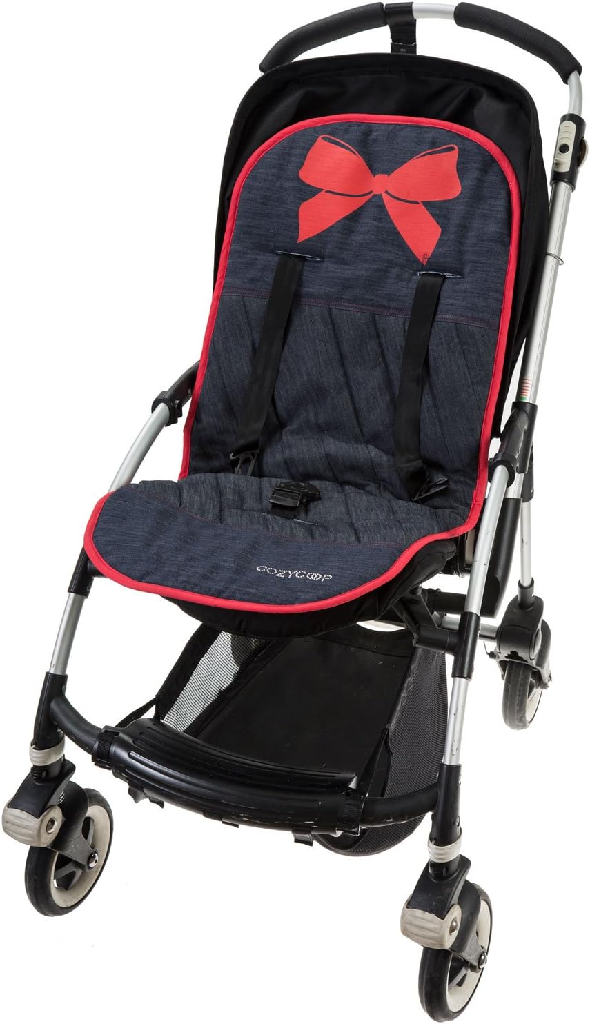 Denim Stroller Liner Red Printed Bow/Red Binding