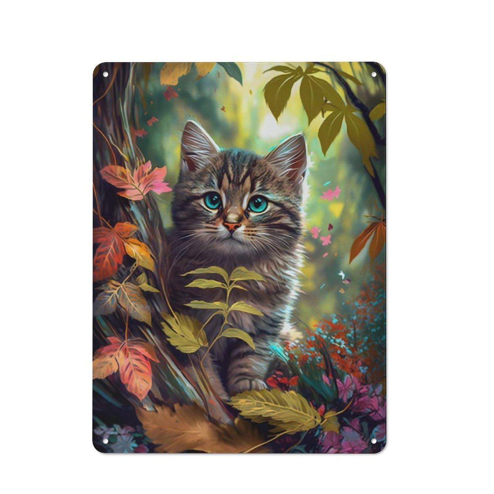 Vintage Cute Kitten Metal Plaque 40x30cm, Diner Style Decor for Coffee Bar, Kitchen, Bistro Or Tea Corner