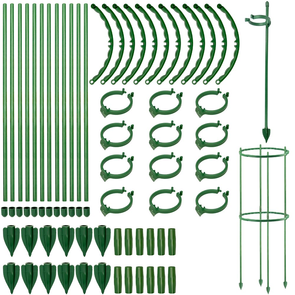 12 Sets Plant Support Stakes, Height 30 cm Indoor Plant Sticks with Clips & Connectors, Reusable Garden Clips for Plant Tomato Vines, Orchid Support with Plant Clips Suitable for Home Garden Stands