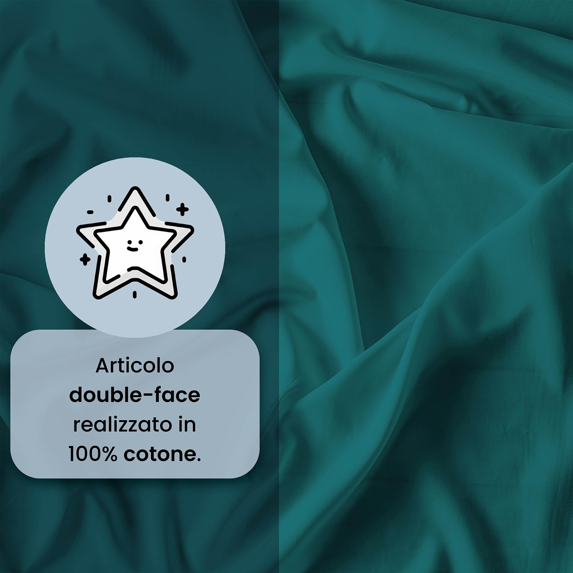 Set Copripiumino 100% Cotone Natural Color, Made in Italy - Parure Copri Piumino - Sacco Piumone 200x200 cm con Doppia Patella e Federa Cuscino, Piazza e Mezza, Verde Petrolio/Verde Bottiglia